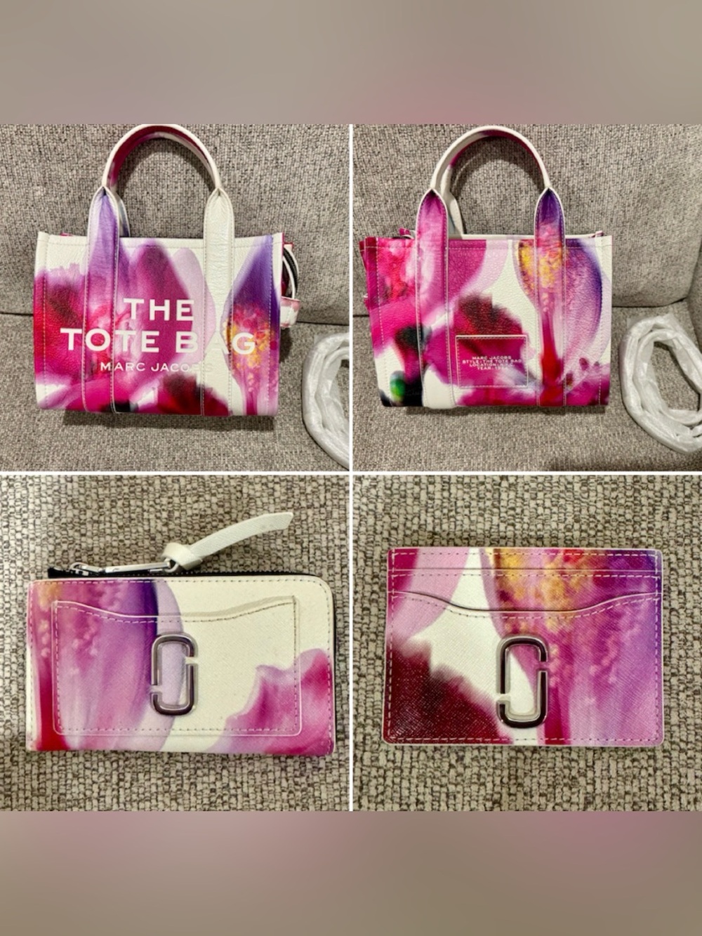 Marc Jacobs Pink Purple Floral Card Holder with Silver Double J - Picture 3 of 3